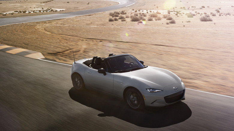A 2026 MX-5 Miata on a windy dessert road