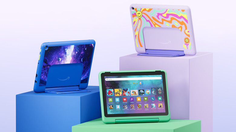 Amazon Fire HD 10 Kids Pro tablets on display