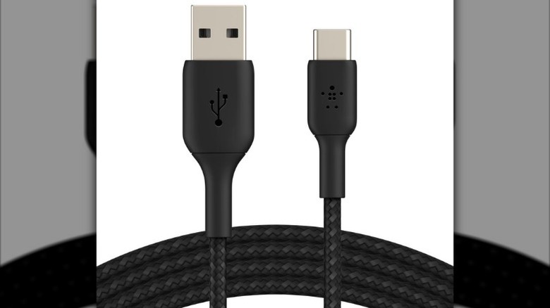Belkin USB-A to USB-C cable on a white background showing both ends
