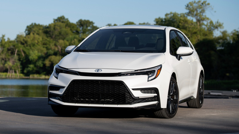 A white 2027 Toyota Corolla XSE trim model