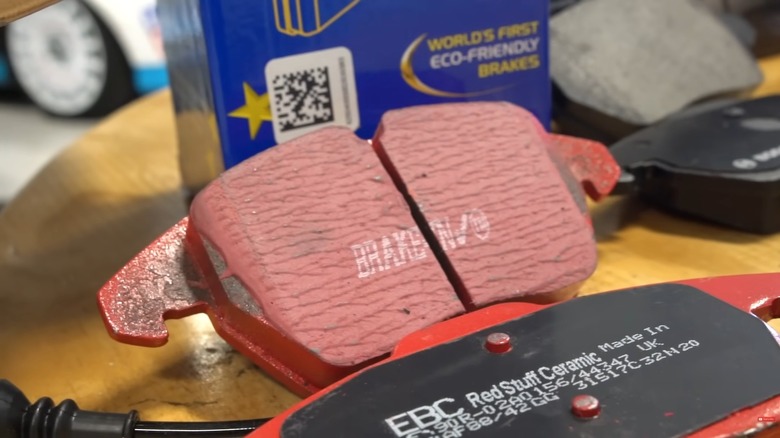 A closeup of ceramic brake pads