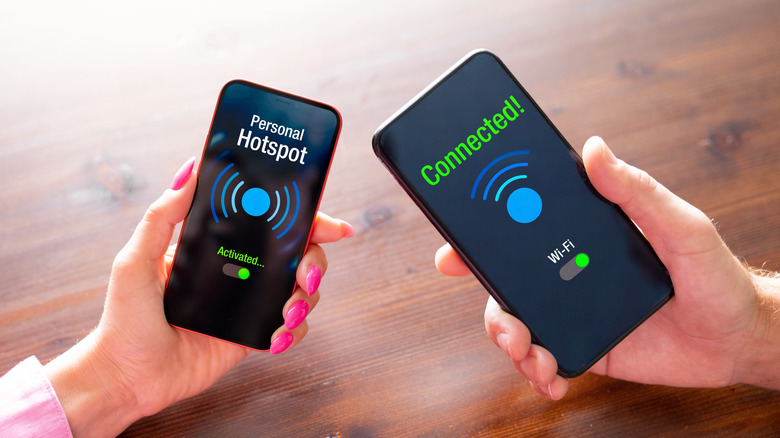 Person using mobile hostpot to provide internet access