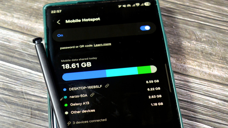 Mobile hotspot data usage on a Samsung phone
