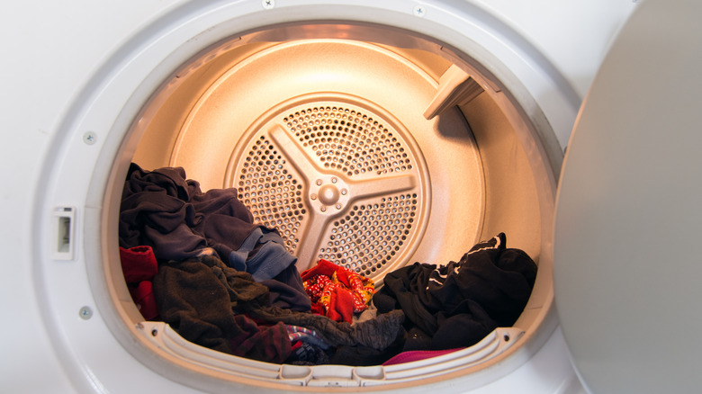 dryer with clothes inside