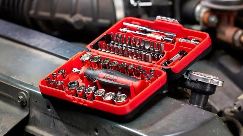 Close up of ratchet set in shop
