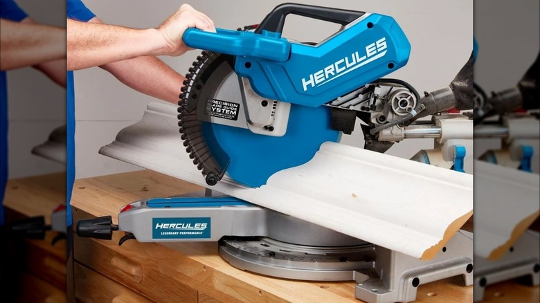 Using the Hercules 12-inch Dual-Bevel Sliding Compound Miter Saw to cut trim.