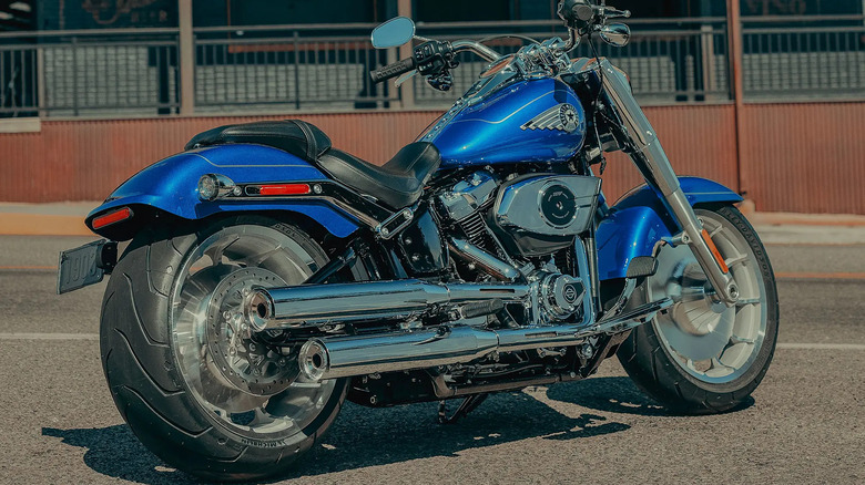 Blue 2025 Fat Boy standing in parking lot