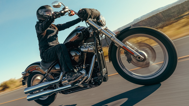 A bike rider riding Softail Standard