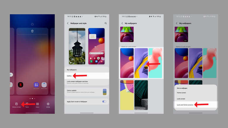 screenshots of the steps to set up a regular wallpaper