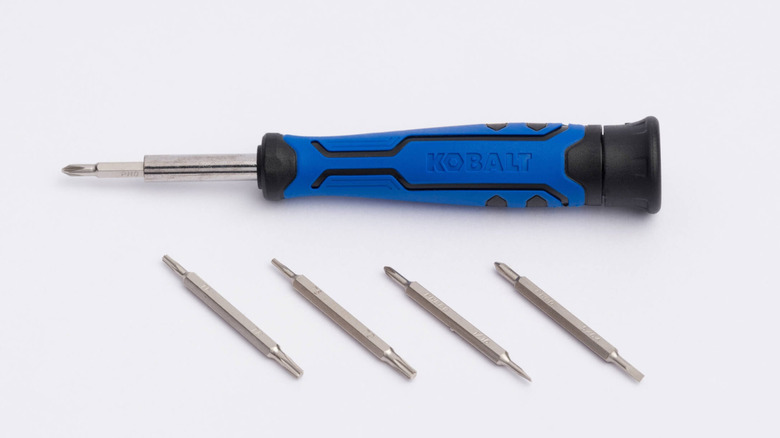 Kobalt's 10-in-1 Precision Screwdriver Set next to its driver bits.