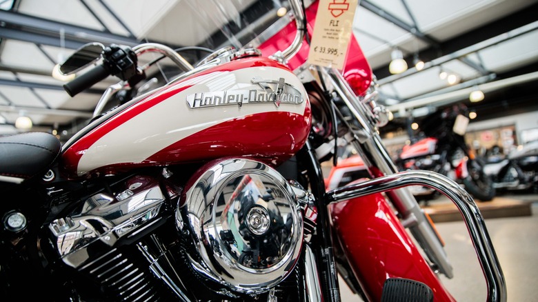 Various models of the U.S. motorcycle manufacturer Harley Davidson are displayed in the showroom of the Harley Davidson Store