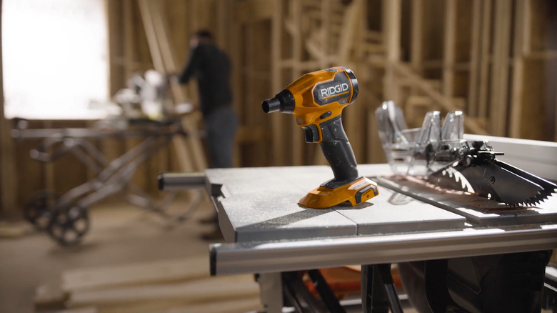 The new 18V Nuke SubCompact Brushless High-Speed Blower on a workbench.