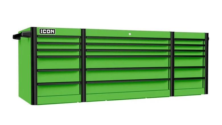 The Icon 73 inch Professional Top Chest, green with black handles.
