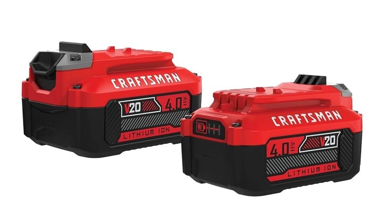 Two Craftsman V20 batteries on white background
