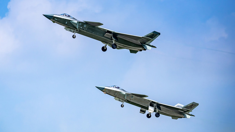 Pair of Chengdu J-20s at air show