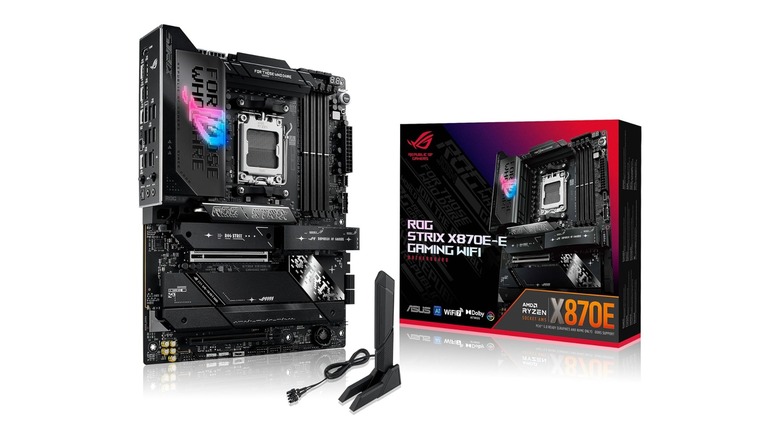 Asus ROG Strix X870E motherboard on display