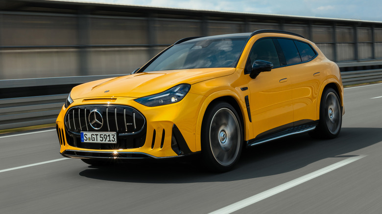 Mercedes-AMG GT SUV in yellow on road
