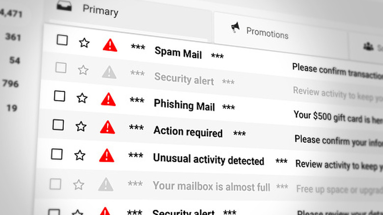 A close of up email alerts, from spam and phishing mails