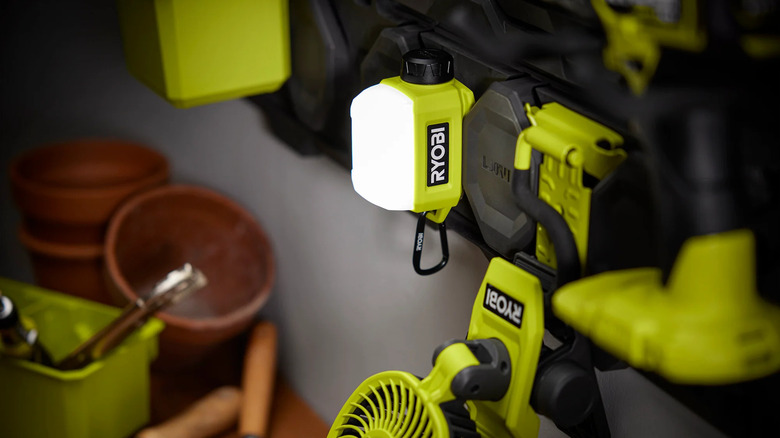 Ryobi USB Lithium area light on a Link wall storage system