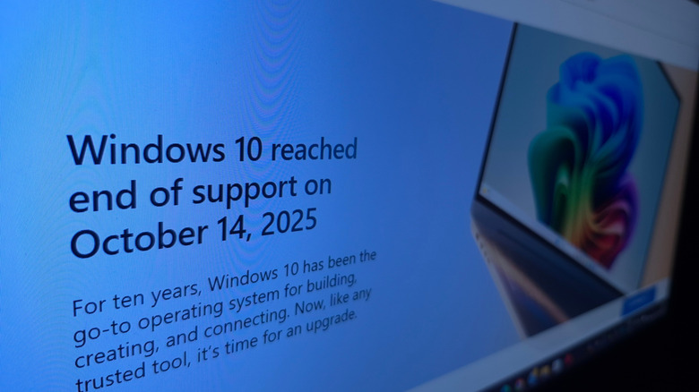 Screen showing Windows 10 end of support message