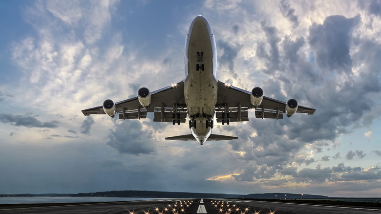 A passenger plane taking off