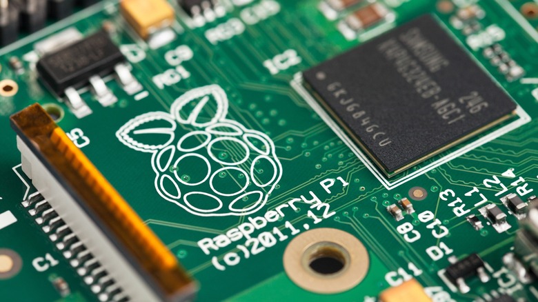 Raspberry Pi logo on a circuit board