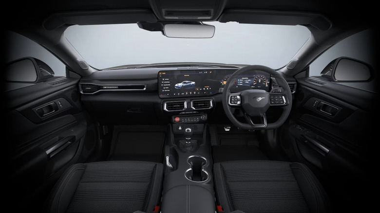 Close shot of interior and dash layout of right-hand drive Ford Mustang