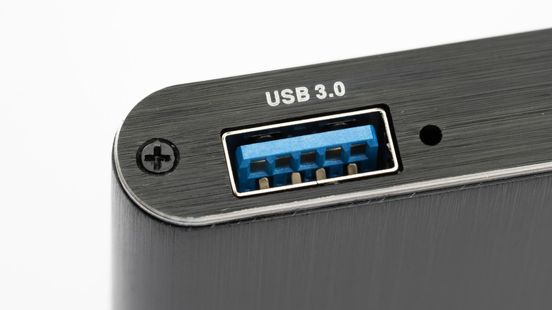 USB 3.0 port on a device, white background