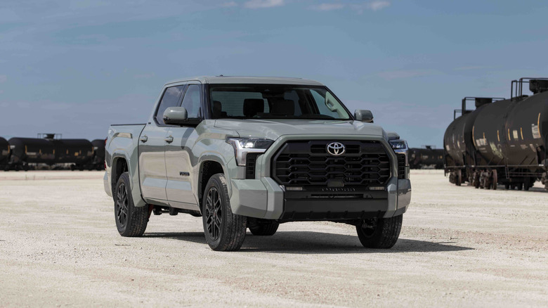A gray 2022 Toyota Tundra parked at a trainyard