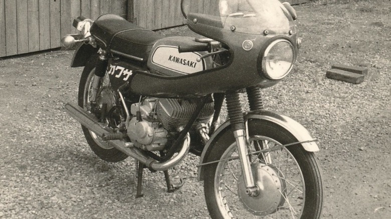 A vintage Kawasaki A1 Samurai in sepia filter