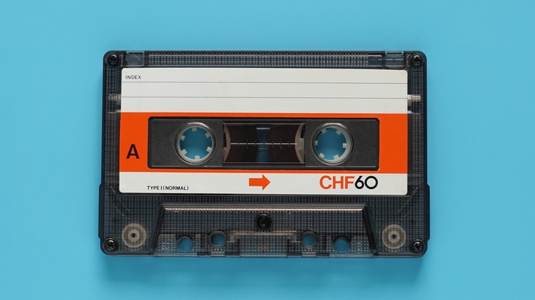 Cassette tape against blue background