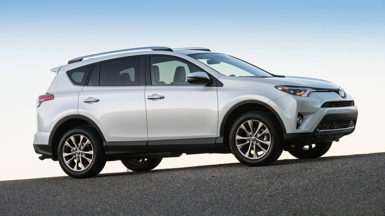 White 2017 Toyota RAV4 parked on an incline