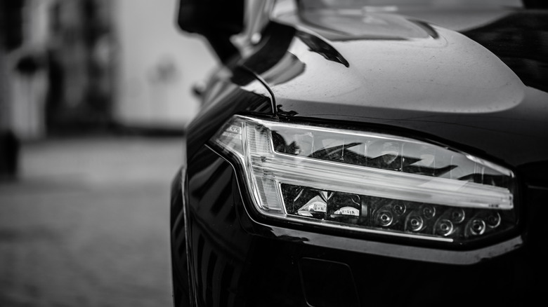 Sports car headlight closeup