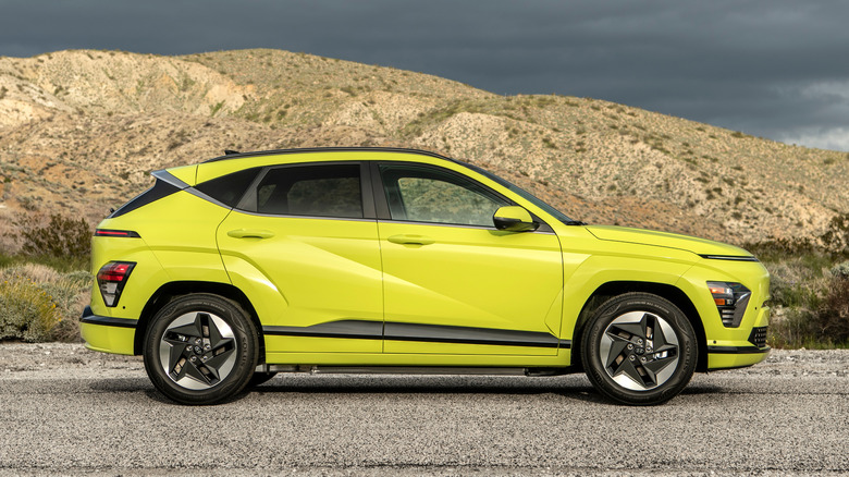 Yellow 2025 Hyundai Kona Electric parked