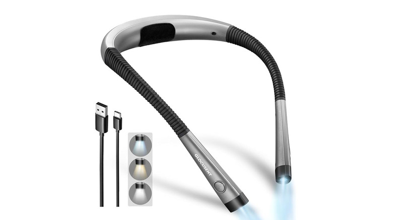 Neck reading lamp on white background with USB charger