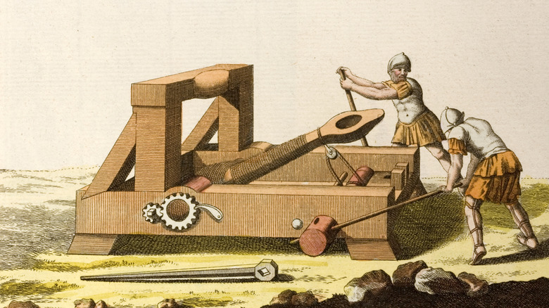 Illustration of Roman soldiers using an onager.