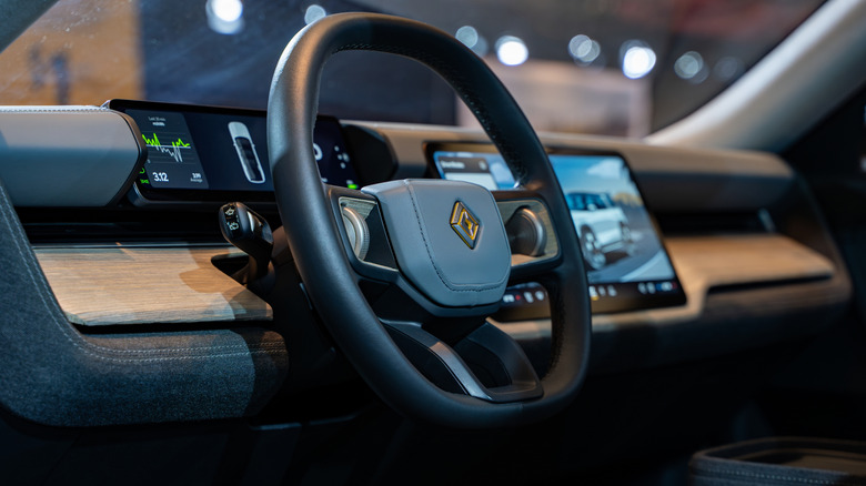 rivian interior showing high tech console