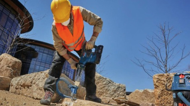 Bosch 18-Volt ProFactor SDS-Max rotary hammer at work on job site