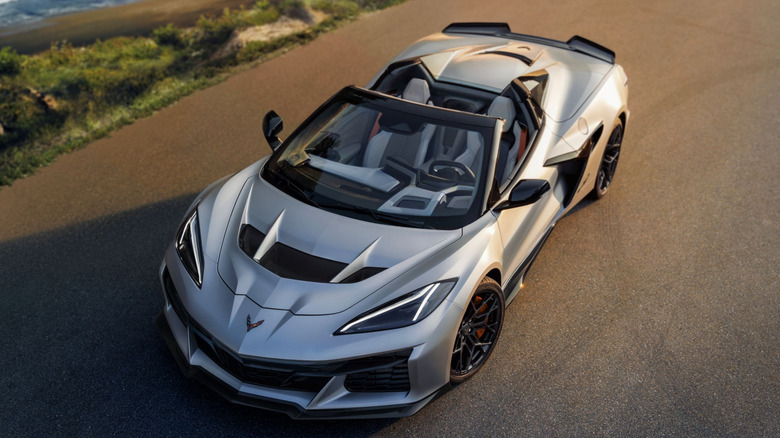 A front view of a 2026 Chevrolet Corvette ZR1X Quail Silver Limited Edition