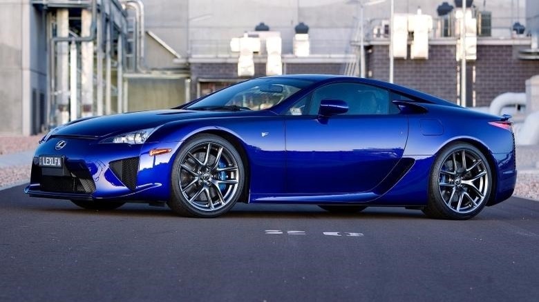 Front-left side shot of a blue 2011 Lexus LFA
