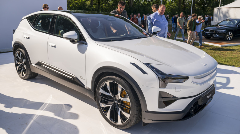 Polestar 3 Crossover SUV on display at an outdoor car show in the Netherlands