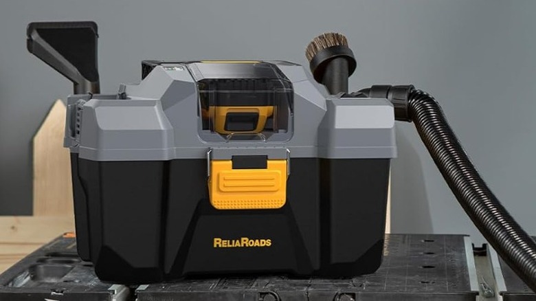 ReliaRoads shop vacuum on a work surface