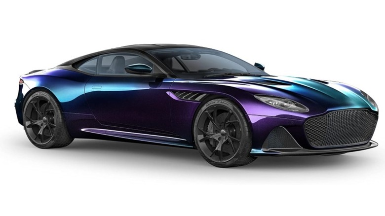 Blue and purple vinyl wrapping on a car
