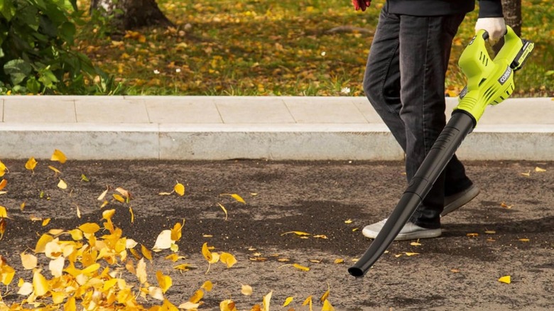 LazyBoi 21V Cordless Leaf Blower in use