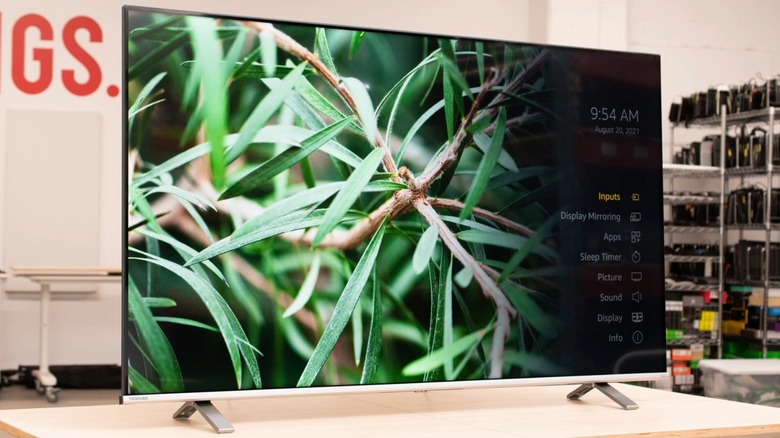 Toshiba 75C350KU displaying an image of greenery with the menu open