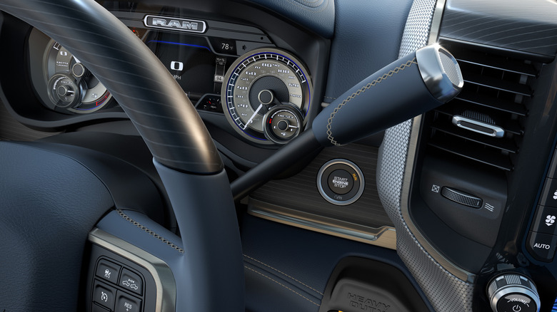 Six-speed column shifter of the 2022 Ram 2500 Diesel Truck