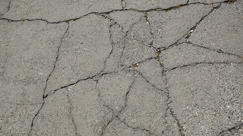 many cracks in a concrete driveway