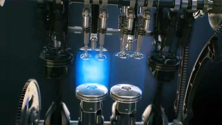 An illustration of Mazda's cylinder deactivation system with two of the four cylinders switched off