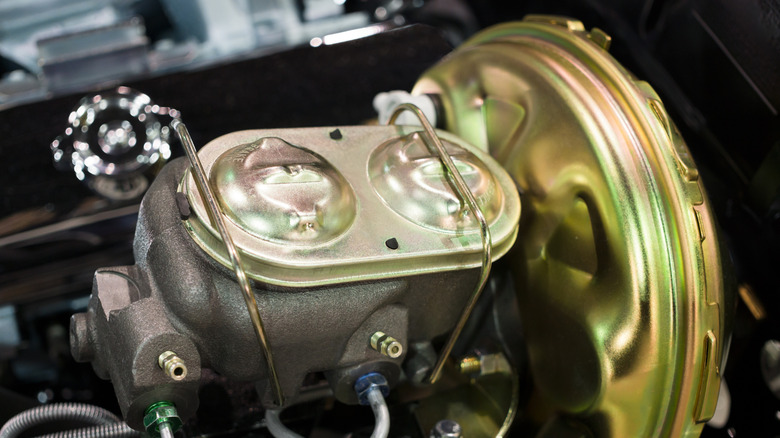 Close-up of brake booster and master cylinder