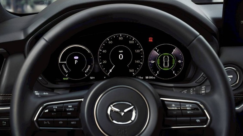 Instrument display and steering wheel of Mazda vehicle